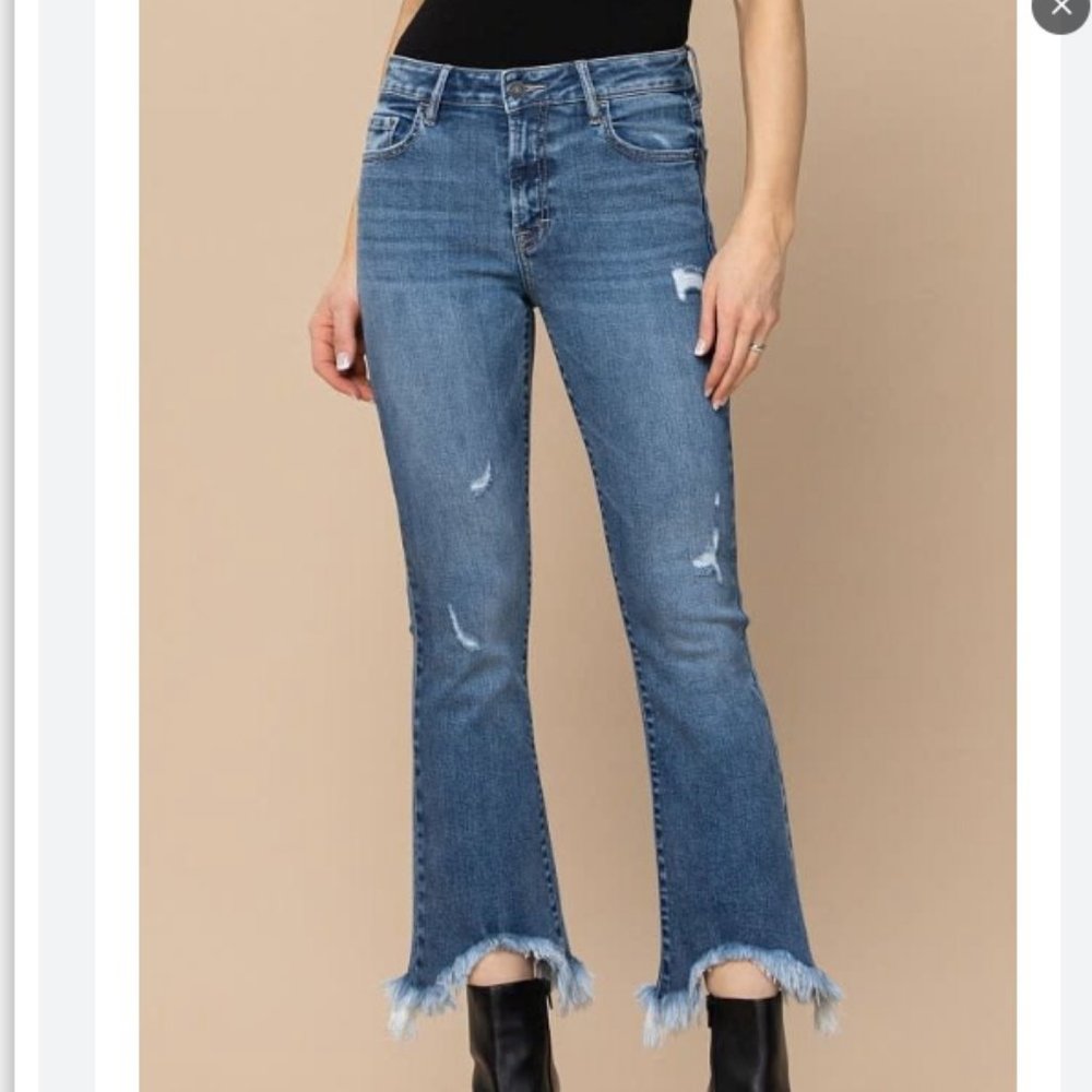 Forever 21 distressed flare fringe jeans Forever 21  26